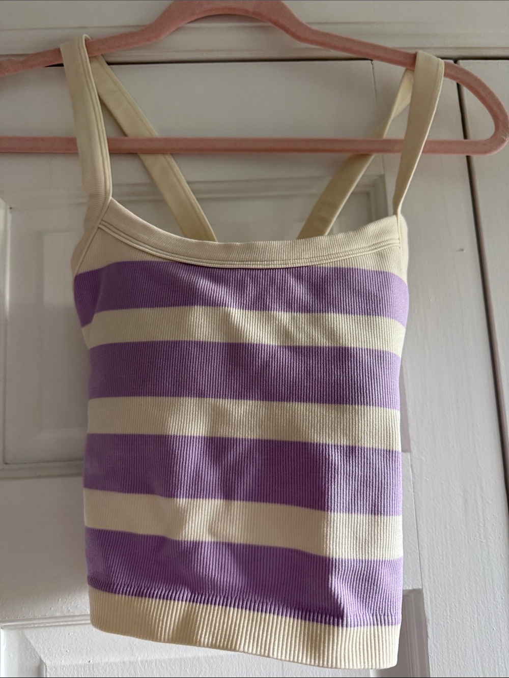 JoyLab Lavender and Cream Striped Ribbed Tank